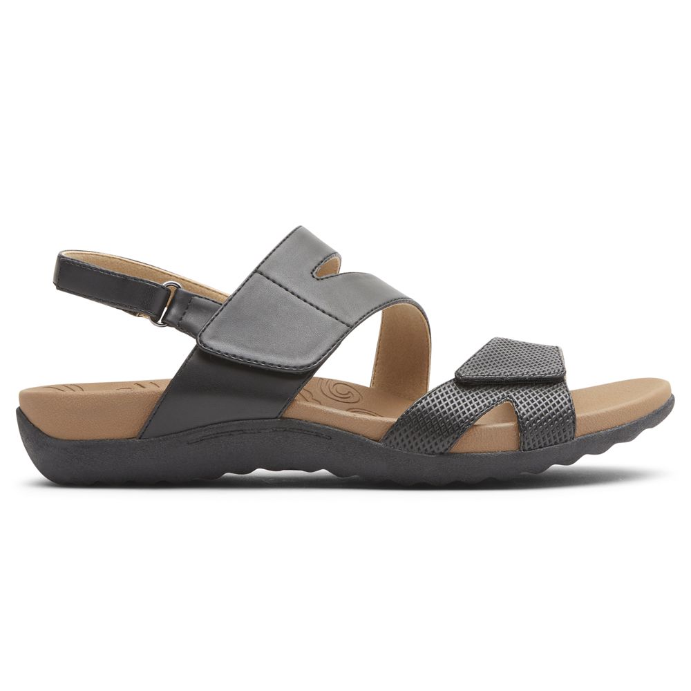 Rockport Women's Ridge Adjustable Asymmetrical Sandals - Black - USA (3140TLIWZ)